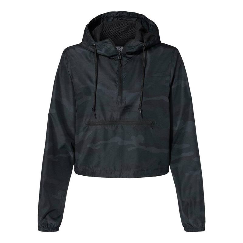 自営トレーディング レディース アウター 上衣・上衣 Independentrading Co. Women ? s Lightweight Quarter-zipullover Crop Windbreaker Black Camo 黒いこと