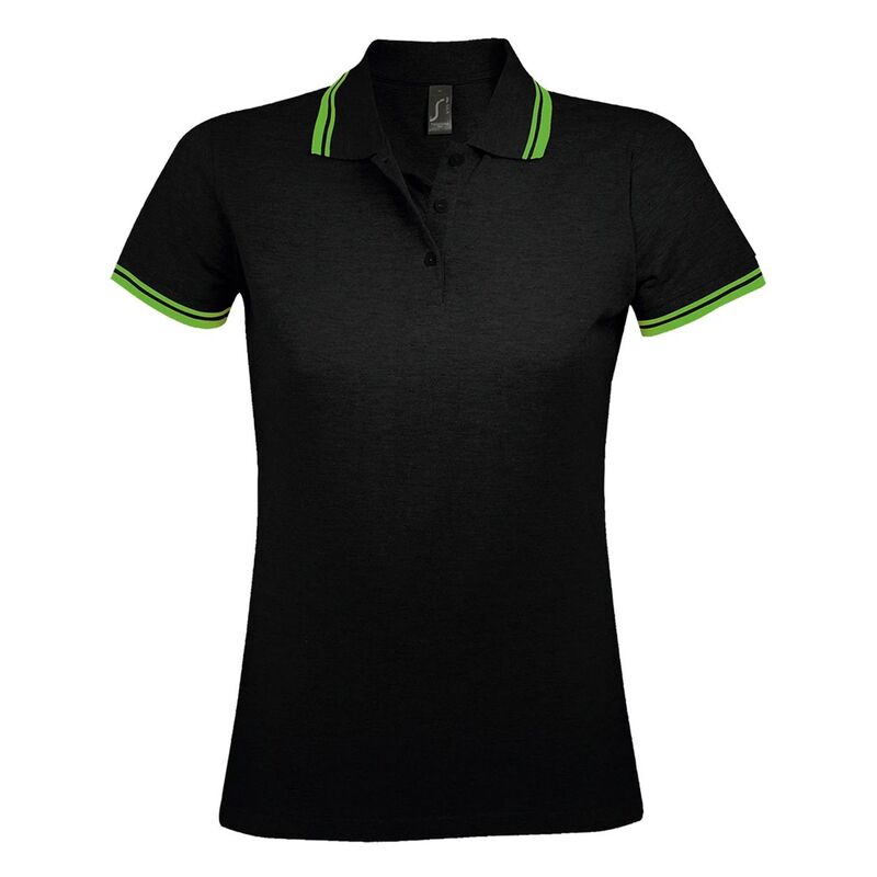 ソルズ レディース トップス Tシャツ ポロシャツ SOLS Womens/Ladies Pasadena Tipped Short Sleeve Pique Polo Shirt Black And Lime ブラック｜ReVida 店