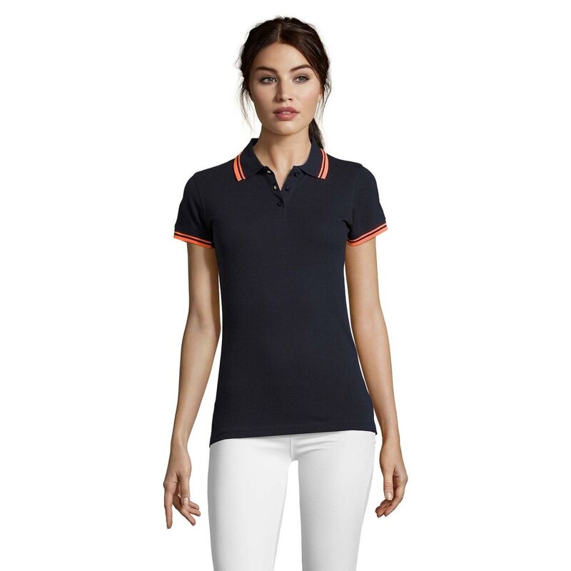 ソルズ レディース トップス Tシャツ ポロシャツ SOLS Womens/Ladies Pasadena Tipped Short Sleeve Pique Polo Shirt French Navy Neon ネイビー｜ReVida 店