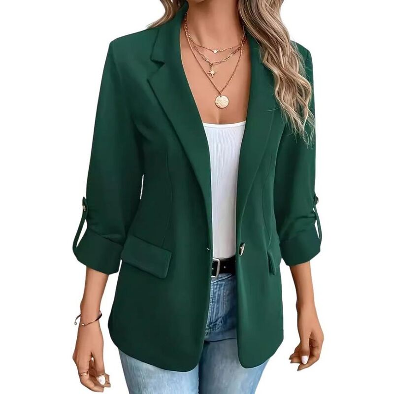 救世主流行り物 レディース アウター 上衣・上衣 スポーツジャケット Yesfashion Women\u0027s 3/4Sleeve Casual Blazer Notch Lapel Roll-Tab Sleeves Open Front Jacket for Work Office Daily Green 緑であること