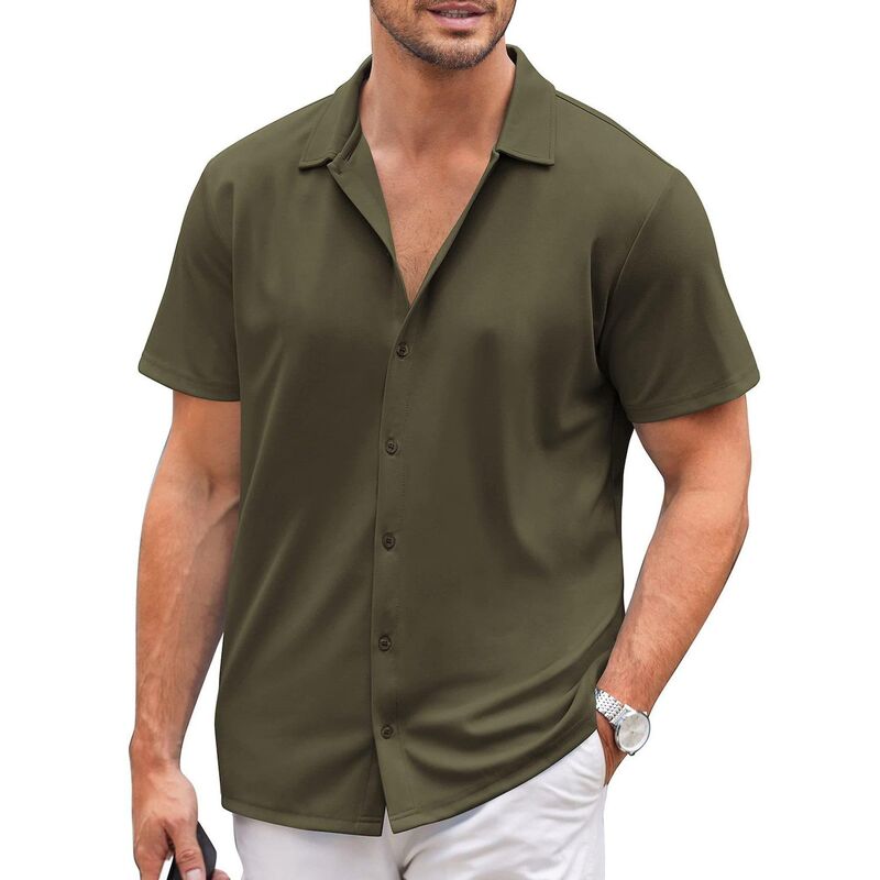 クーファンディ レディース トップス Tシャツ ボタンダウン COOFANDY Men's Casual Shirtshort Sleeve Muscle Fit Button Down Shirtsummer Shirt Army Green グリーン|ReVida 店
