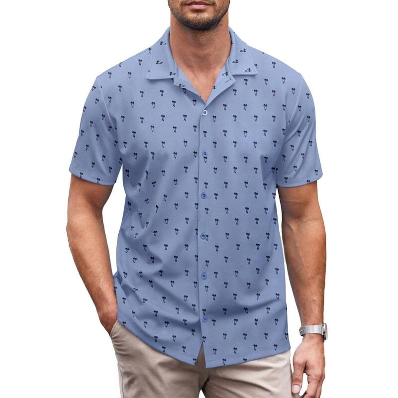 クーファンディ レディース トップス Tシャツ ボタンダウン COOFANDY Men's Casual Shirtshort Sleeve Muscle Fit Button Down Shirtsummer Shirt Blue Palm Tree ブルー|ReVida 店