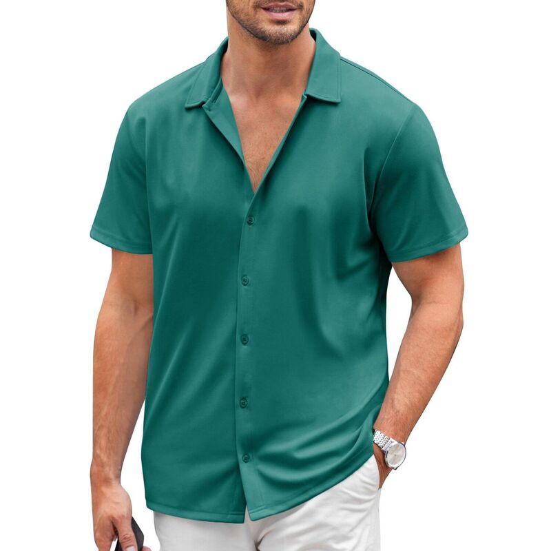 クーファンディ レディース トップス Tシャツ ボタンダウン COOFANDY Men's Casual Shirtshort Sleeve Muscle Fit Button Down Shirtsummer Shirt Evergreen|ReVida 店