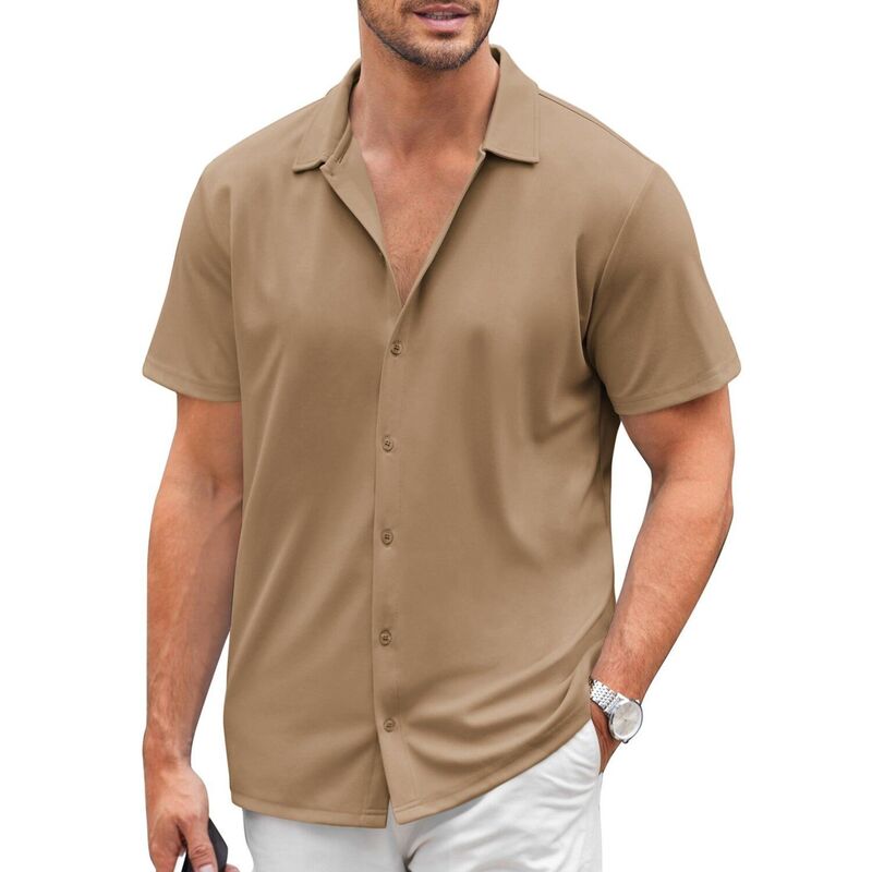 クーファンディ レディース トップス Tシャツ ボタンダウン COOFANDY Men's Casual Shirtshort Sleeve Muscle Fit Button Down Shirtsummer Shirt Khaki カーキ|ReVida 店