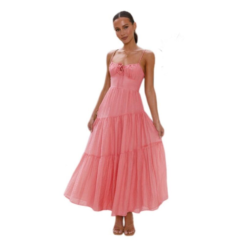 ボディサイズ レディース トップス ワンピース ノースリーブ マキシ BODDYSIZE Womensummer Spaghetti Strap Maxi Dress Casual Sleeveless Tiedress Flowy Vacation Long Dresses Pink ピンク|ReVida 店