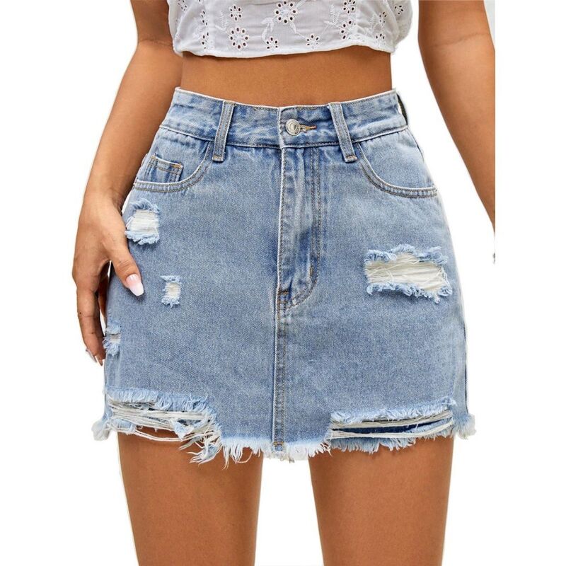 エリートチョイス レディース ボトムスカート A ライン デニム Elitechoice Women A Line Rippedenim Skort Raw Hem Jean Skort Skirts Y6k with Pockets Blue ブルー|ReVida 店