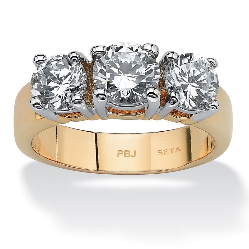 パームビーチジュエリー レディース アクセサリー リング PalmBeach Jewelry 2.28 TCW Round Cubic Zirconia Three-Stone Anniversary Ringold-Plated White ホワイト｜ReVida 店