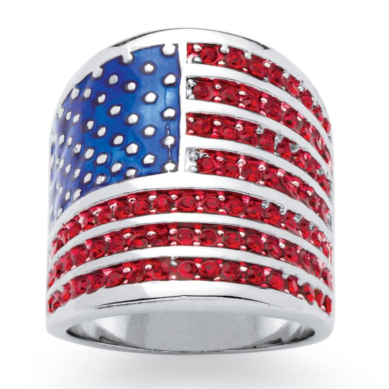 パームビーチジュエリー レディース アクセサリー リング PalmBeach Jewelry 2.08 Cttw. Simulated Red Ruby Silvertone Patriotic American Flag Wide Band Ring Red レッド｜ReVida 店