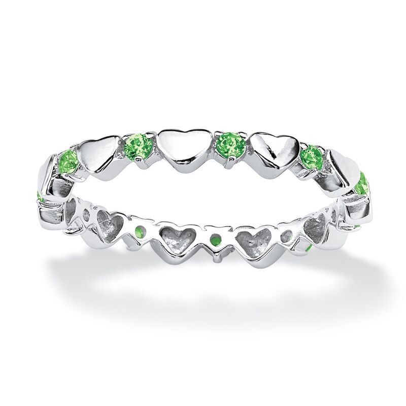 パームビーチジュエリー レディース アクセサリー リング PalmBeach Jewelry Sterling Silveround Simulated Birthstone Heart Eternity Ring Sizes 5-10 August Peridot シルバー｜ReVida 店