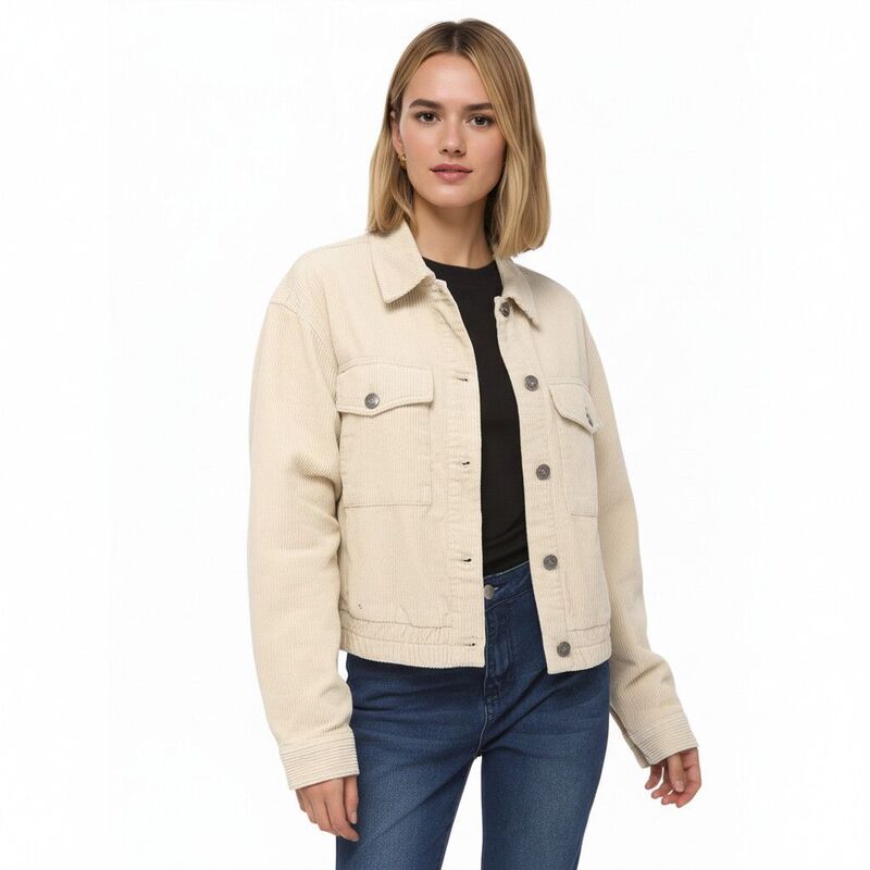アンナカシ レディース アウター ジャケット・ブルゾン コーデュロイ Anna-Kaci Women's Button Front Utility Jacket with Soft Corduroy Texture and Structured Collar Design Beige ベージュ｜ReVida 店