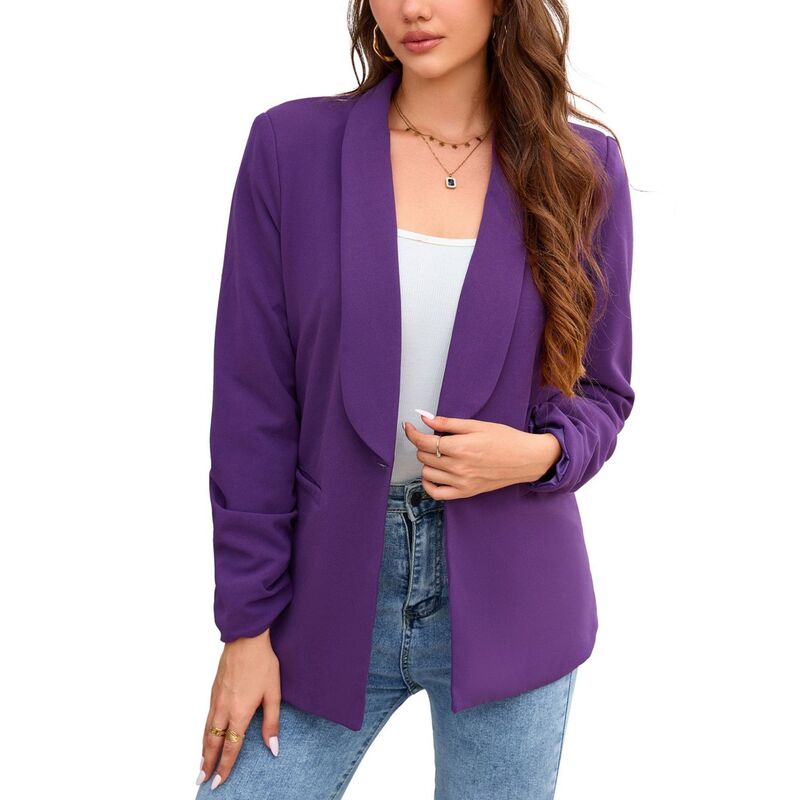 セオリア レディース アウター 上衣・上衣 ジレー スポーツジャケット Seoria Women Long Sleeve Blazer Open Front Cardigan Jacket Work Office Blazer Purple パープル