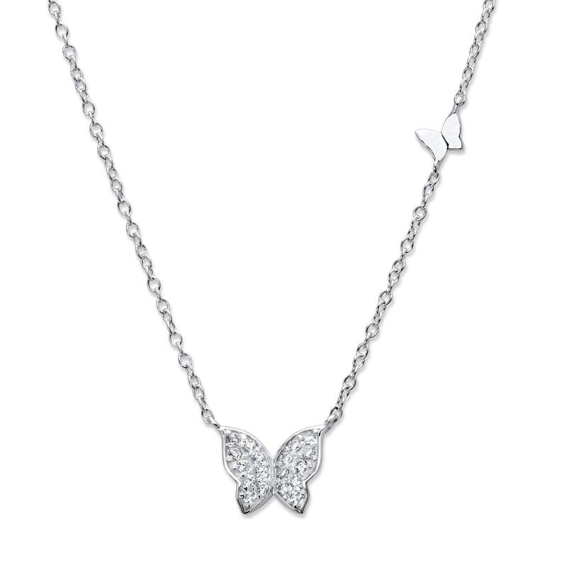パームビーチジュエリー レディース アクセサリー ネックレス・チョーカー・ペンダントトップ レース PalmBeach Jewelry .16 TCW .925 Sterling Silver Cubic Zirconia Butterfly Necklace 18"-20" White ホワイト｜ReVida 店