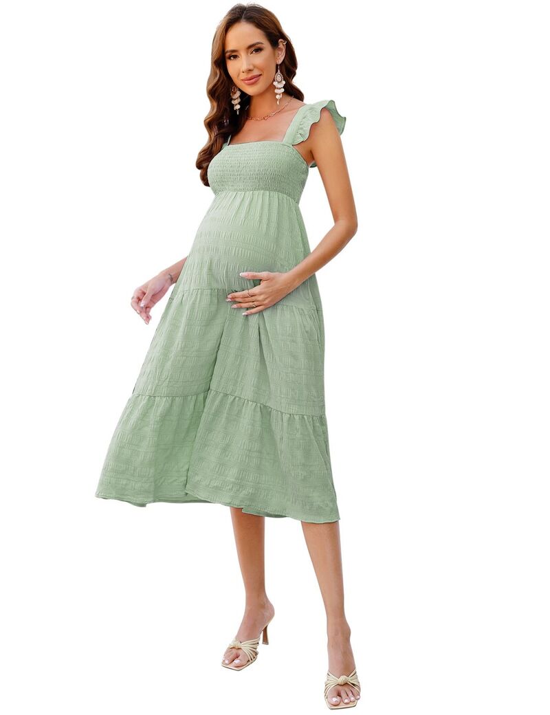 エリートチョイス レディース トップス ワンピース ティアード フリル ミディ マタニティ フラワー Elitechoice Maternity Ruffle Sleeve Tieredress FloralMidi Dress for Baby Shower Photoshoot Green グリーン|ReVida 店