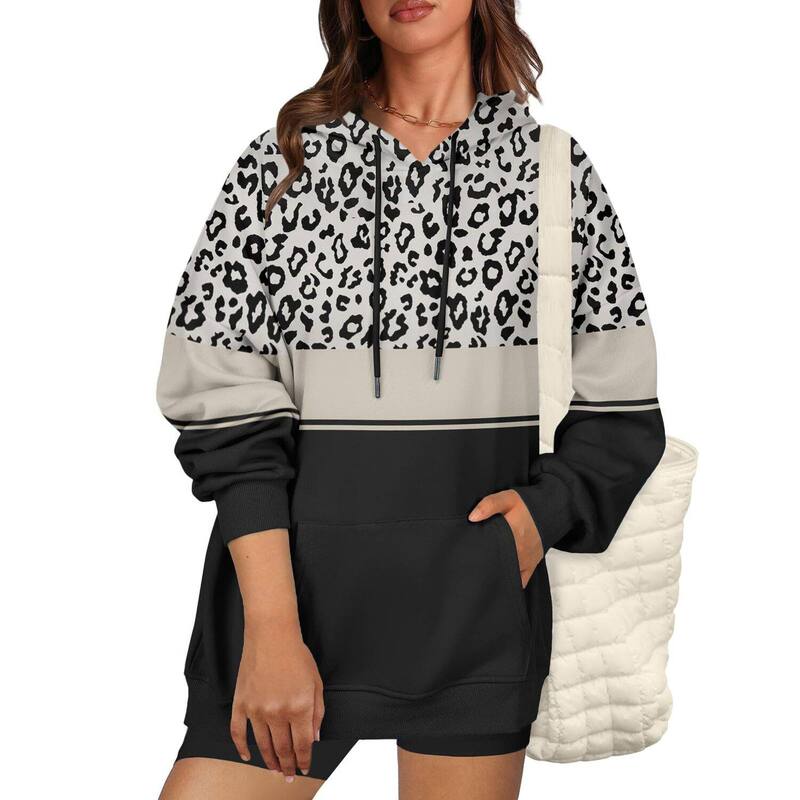 ジーグー レディース トップス Tシャツ スウェット Zeagoo Women's Loose Fit Long Sleeve Hooded Pullover Sweatshirt Casual Fall Winter Tops Leopard Print アニマル｜ReVida 店