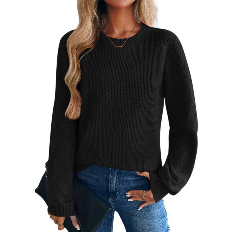 ジーグー レディース アウター ニット・セーター クルーネック リブ Zeagoo Women's Lightweight Long Sleeve Ribbed Knit Crewneck Pullover Crochet Sweaters Black ブラック｜ReVida 店 9,436円