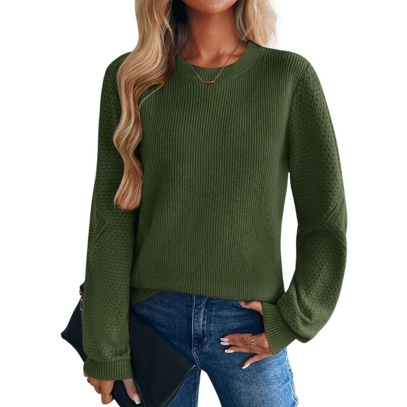 ジーグー レディース アウター ニット・セーター クルーネック リブ Zeagoo Women's Lightweight Long Sleeve Ribbed Knit Crewneck Pullover Crochet Sweaters Dark Green グリーン｜ReVida 店