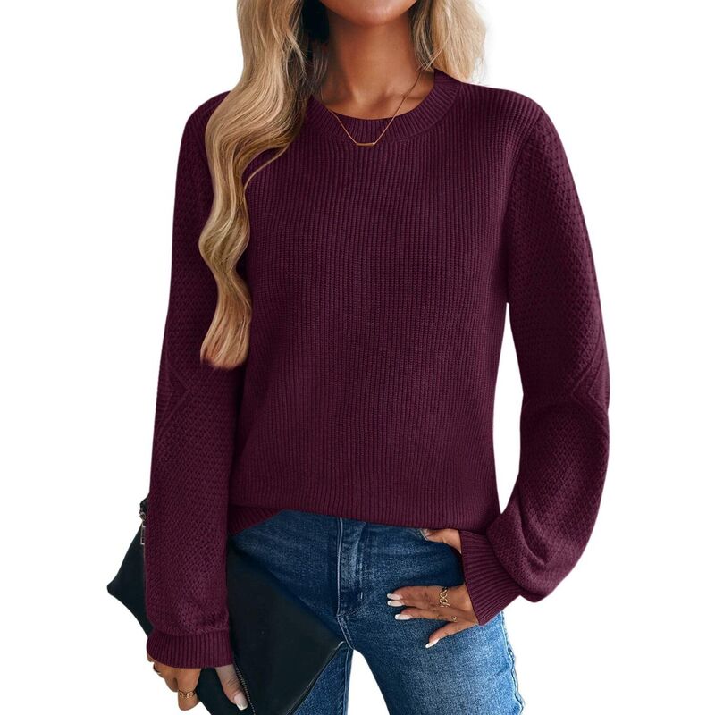 ジーグー レディース アウター ニット・セーター クルーネック リブ Zeagoo Women's Lightweight Long Sleeve Ribbed Knit Crewneck Pullover Crochet Sweaters Dark Red レッド|ReVida 店