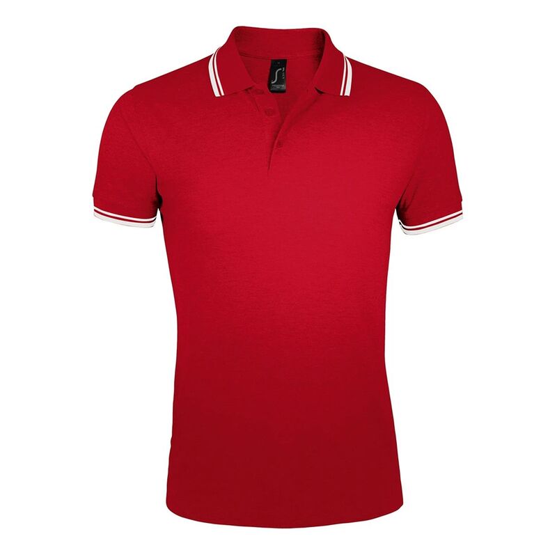 ソルズ レディース トップス Tシャツ ポロシャツ SOLS Mens Pasadena Tipped Short Sleeve Pique Polo Shirt Red And White ホワイト｜ReVida 店