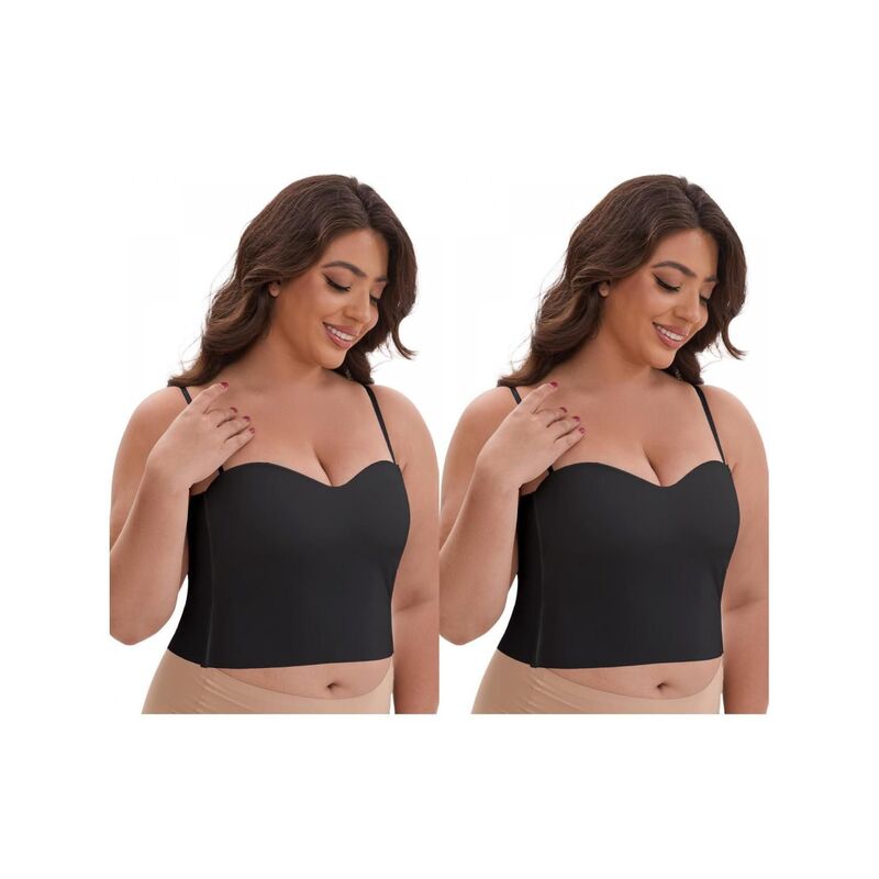 インスパイア シック レディース トップス Tシャツ スリムフィット INSPIRE CHIC 2 Packs Women's Adjustable Spaghetti Straps Wireless Padded Camisole Slim Fit Sweetheart Neck Black ブラック|ReVida 店