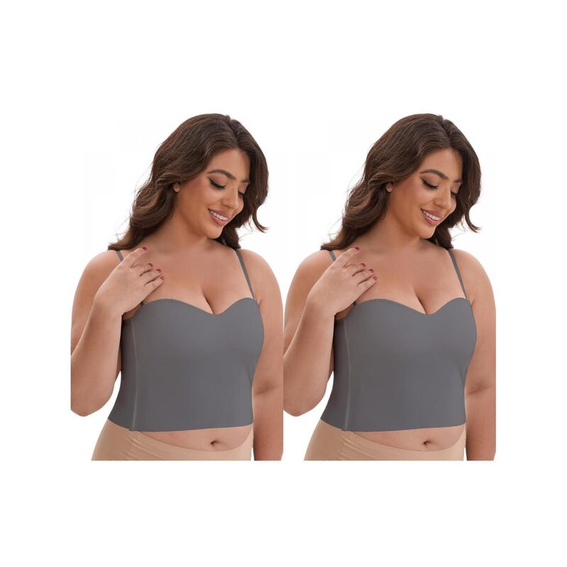 インスパイア シック レディース トップス Tシャツ スリムフィット INSPIRE CHIC 2 Packs Women's Adjustable Spaghetti Straps Wireless Padded Camisole Slim Fit Sweetheart Neck Gray グレー|ReVida 店