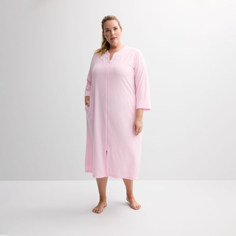 ミスエレインエッセンシャルズ レディース アンダー御召しもの ナイト爵御召しもの つけ加える大きさ パイル Plusize Miss Elainessentials Terry Long Zip Robe Pink サクラ色