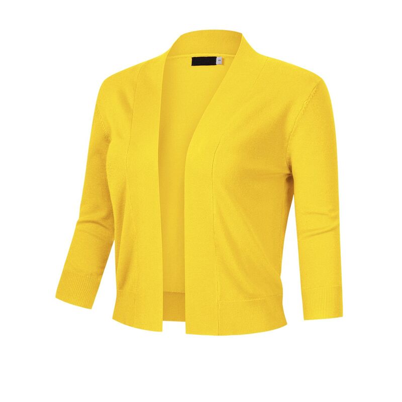 セオリア レディース アウター ニット・セーター カーディガン クロップド Seoria Ladies' 3/4 Sleeve Cropped Cardigan Open Front Knit Short Bolero Shrugs Yellow イエロー|ReVida 店