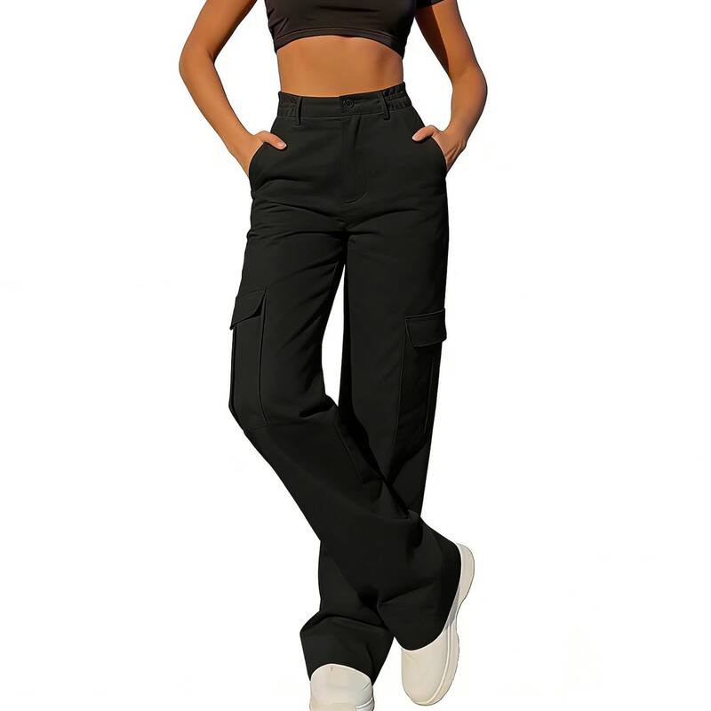 クリアフラワー レディース ボトムス カジュアルパンツ ワイドレッグ ClearFlower Women's Cargo Wide Leg Pants - High Waisted Casual Trousers with Pockets for Daily & Outdoor Wear Black ブラック｜ReVida 店