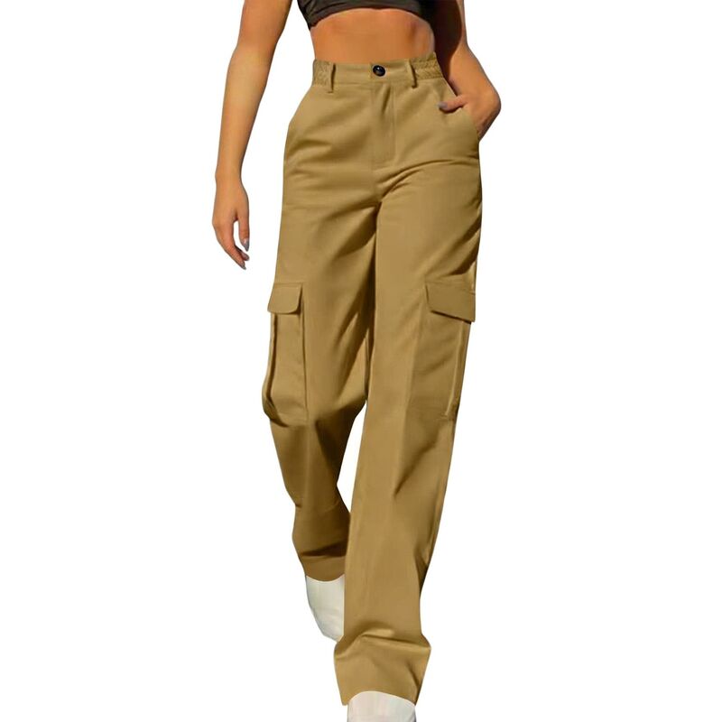 クリアフラワー レディース ボトムス カジュアルパンツ ワイドレッグ ClearFlower Women's Cargo Wide Leg Pants - High Waisted Casual Trousers with Pockets for Daily & Outdoor Wear Khaki カーキ｜ReVida 店