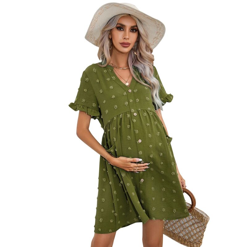 セオリア レディース トップス ワンピース ボタンダウン ミニ ダウン マタニティ Seoria Women Maternity Casual Swiss Dot Button Down Mini Dress with Pocket Army Green グリーン|ReVida 店