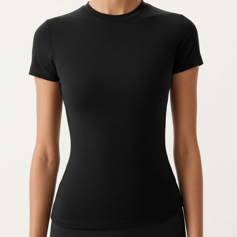 アンナカシ レディース トップス Tシャツ クルーネック Anna-Kaci Women'short Sleeve Fitted Active T Shirt with Crew Neck and Stretch Performance Fabric Black ブラック|ReVida 店