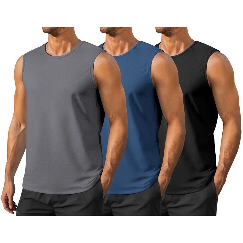 ピンスパーク レディース トップス Tシャツ ノースリーブ PINSPARK Men's 3 Pack UPF50+ Quick Dry Tank Topsun Protection Sleeveless Workout Shirt Blackdeep Grey Blue グレー｜ReVida 店 12,074円