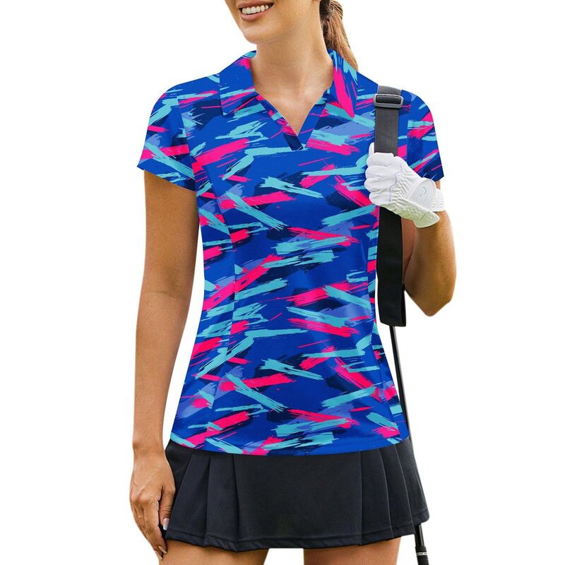 ピンぴかぴか光る レディース トップス プルオーバー PINSPARK Women\u0027short Sleeve Golf Polo Shirt Lightweight Sweat Wicking Tennis Pickleball Top Colorful Geometry