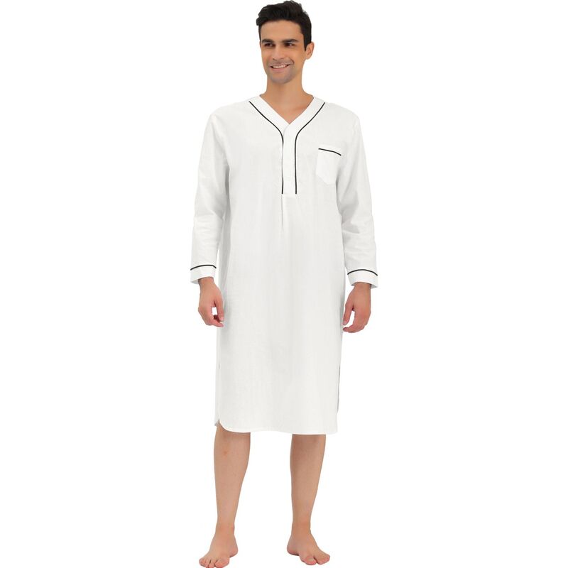 Lars Amadeus レディース アンダー御召しもの ナイト爵御召しもの プルオーバー 綿織物 Lars Amadeus Men\u0027s Nightshirt Cotton Sleep Shirt Long Sleeve Nightgown Sleepwear White 白いこと