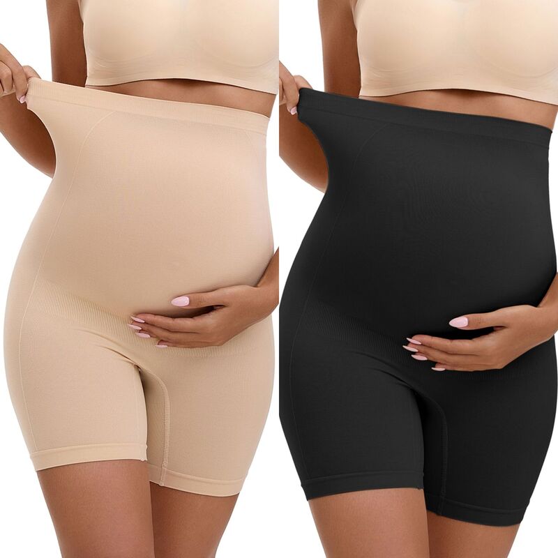 インスパイア シック レディース ボトムス カジュアルパンツ ハイウエスト マタニティ INSPIRE CHIC 2 Packs Women's Maternity High Waisthigh Slimmers for Under Dresses Comfort Pregnancy Shapewear Black Beige ブラック|ReVida 店