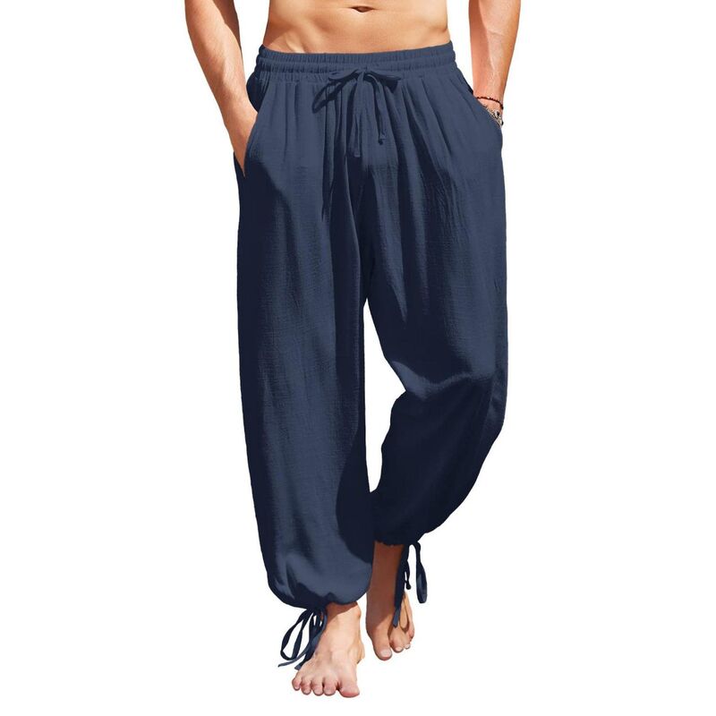 クーファンディ レディース ボトムス カジュアルパンツ コットン リネン COOFANDY Men's Cotton Linen Pants Elastic Waist Harem Pants Casual Baggyoga Beach Pants Navy Blue ネイビー｜ReVida 店