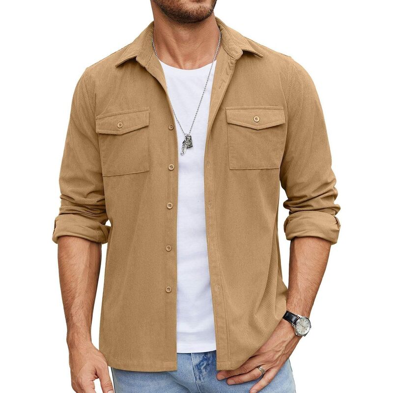 クーファンディ レディース トップス Tシャツ ボタンダウン ジャケット COOFANDY Men's Button Down Waffle Shirt Jacket Casualong Sleeve Shacket Lightweight Overshirts Khaki カーキ|ReVida 店