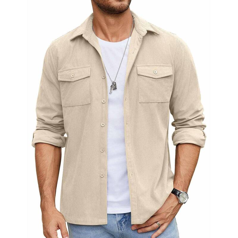 クーファンディ レディース トップス Tシャツ ボタンダウン ジャケット COOFANDY Men's Button Down Waffle Shirt Jacket Casualong Sleeve Shacket Lightweight Overshirts Light Khaki カーキ|ReVida 店