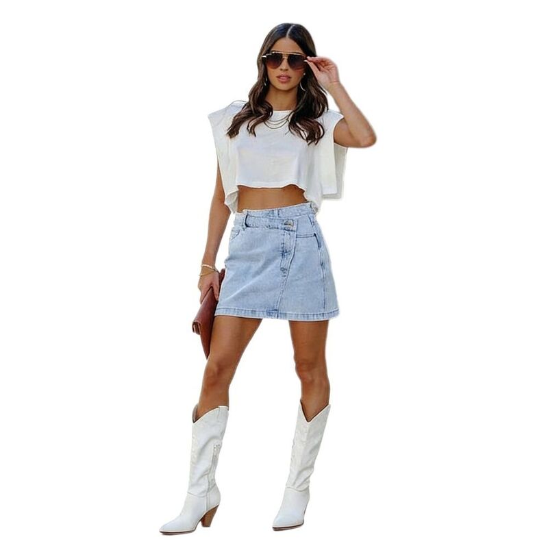 イエスファッション レディース ボトムスカート スリムフィット アシンメトリー ミニ デニム Yesfashion Women's Denim Skirt Asymmetrical Waist Wash Casual Bodycon Skirt Slim Fit Casual Summer Mini Skirt Blue ブルー|ReVida 店