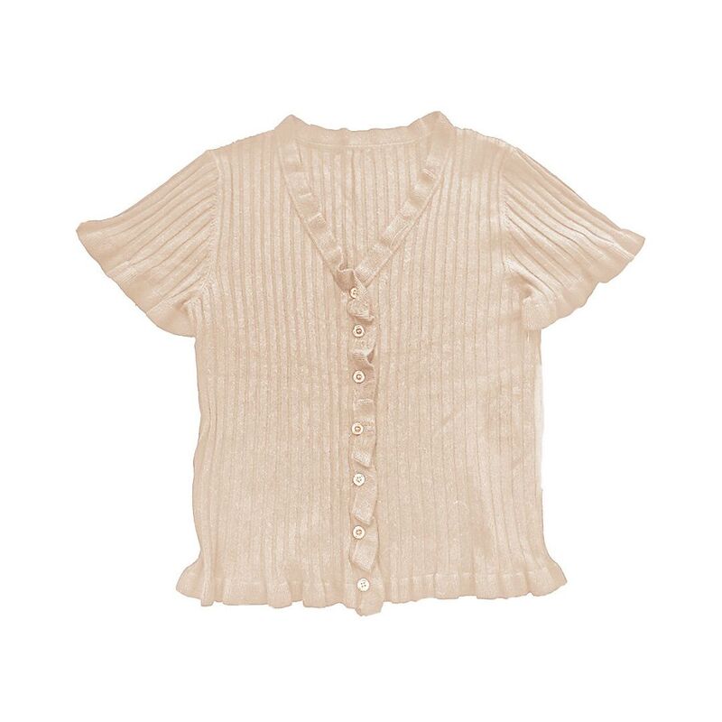 イエスファッション レディース アウター ニット・セーター Vネック ボタンダウン リブ カーディガン ダウン クロップド Yesfashion Women's Ribbed Knit Button Down V Neck Lightweight Cropped Cardigan Sweater Apricot アプリコット｜ReVida 店