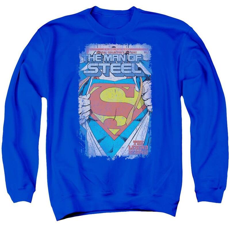 アニメキャラクター レディース アウター ニット・セーター クルーネック スウェット シャツ Licensed Character Superman Legendary Adult Crewneck Sweatshirt Royal Blue ブルー|ReVida 店