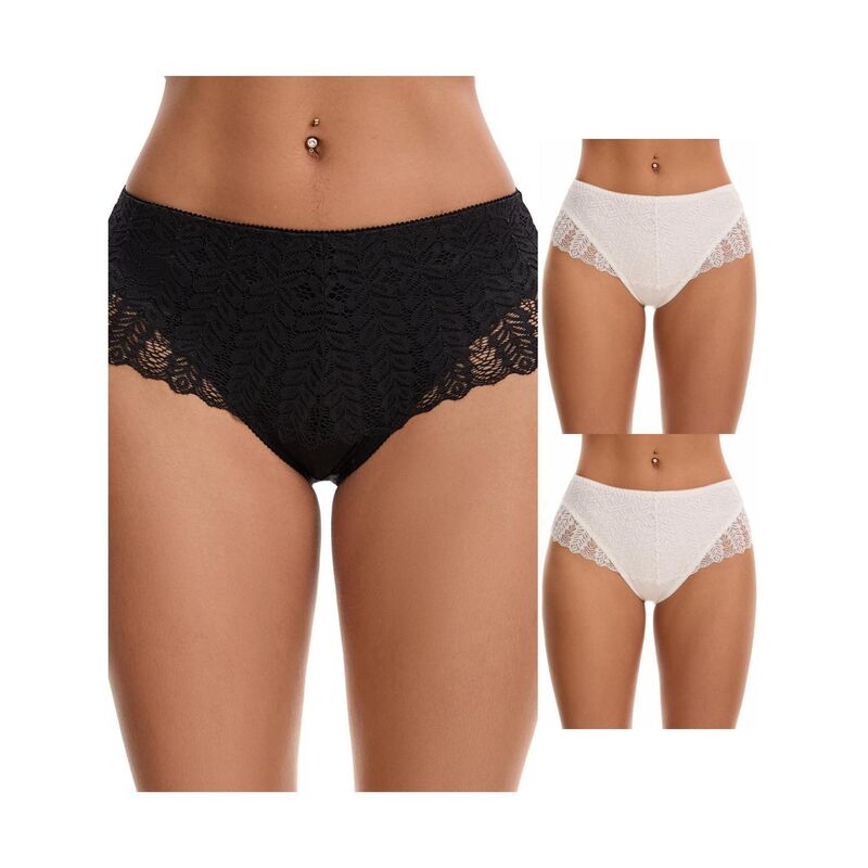 インスパイア 今めかしい レディース アンダーお召しもの ズボン下 スピード競技 INSPIRE CHIC 3 Packs Women\u0027s Mid Rise Breathable Soft Lace Underwear Briefs White Black 白いこと