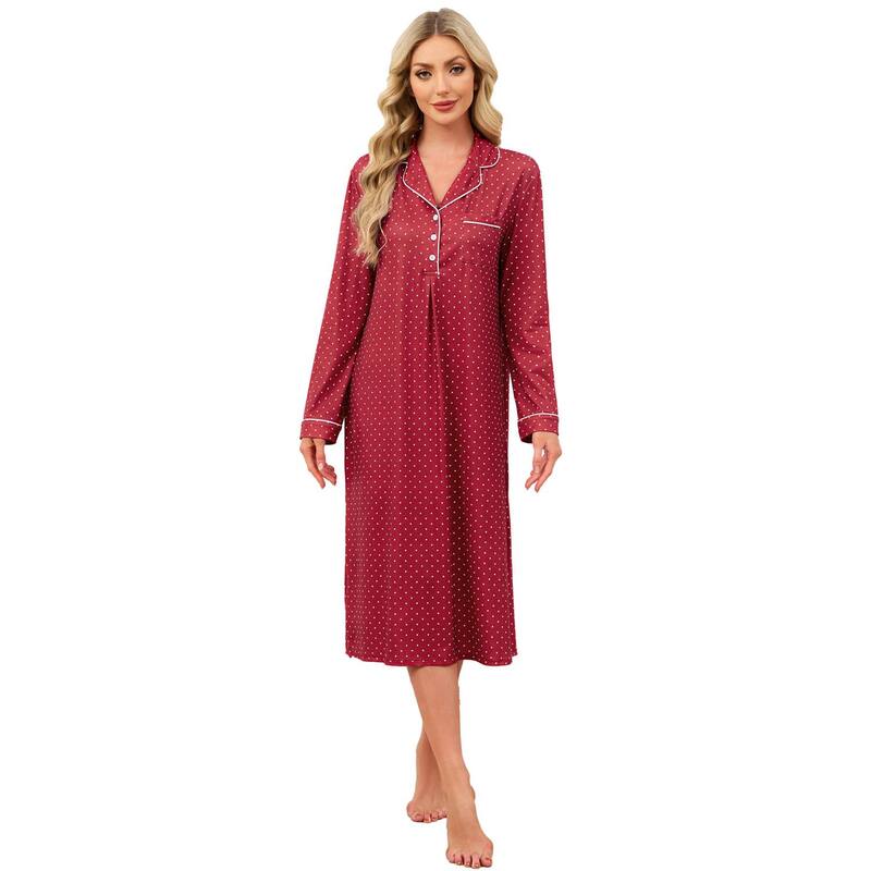 セオリア レディース アンダー御召しもの ナイト爵御召しもの midi Seoria Women Midi Pajamas Dress Long Sleeve Nightgown Red 赤いこと