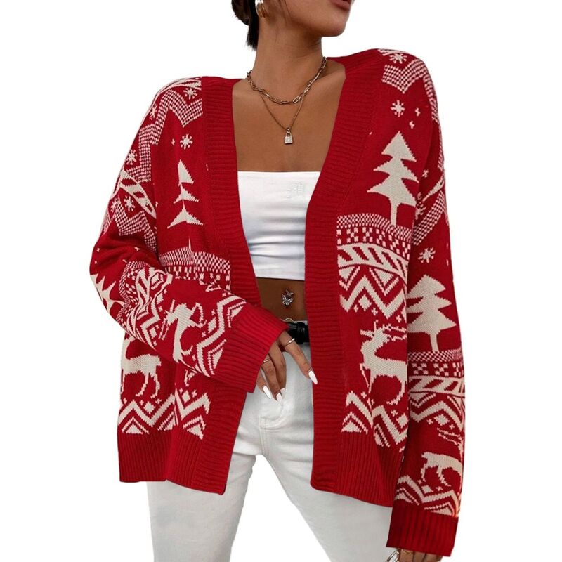 セオリア レディース アウター ニット・セーター カーディガン Seoria Women's Cardigan Soft Long Sleeves Casual Knitted Open Front Cardigans Lightweight Sweaters Red レッド|ReVida 店