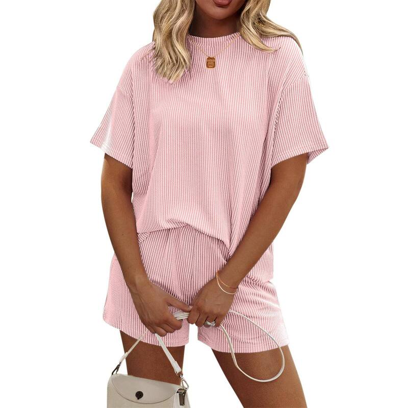 エコアー レディース アンダー御召しもの ナイト爵御召しもの 遊撃手ズボン下 Ekouaer Womens Pajama Setshort Sleeve Lounge Sets 2 Piece Tops and Shorts Cruise Outfits Matching Light Pink サクラ色
