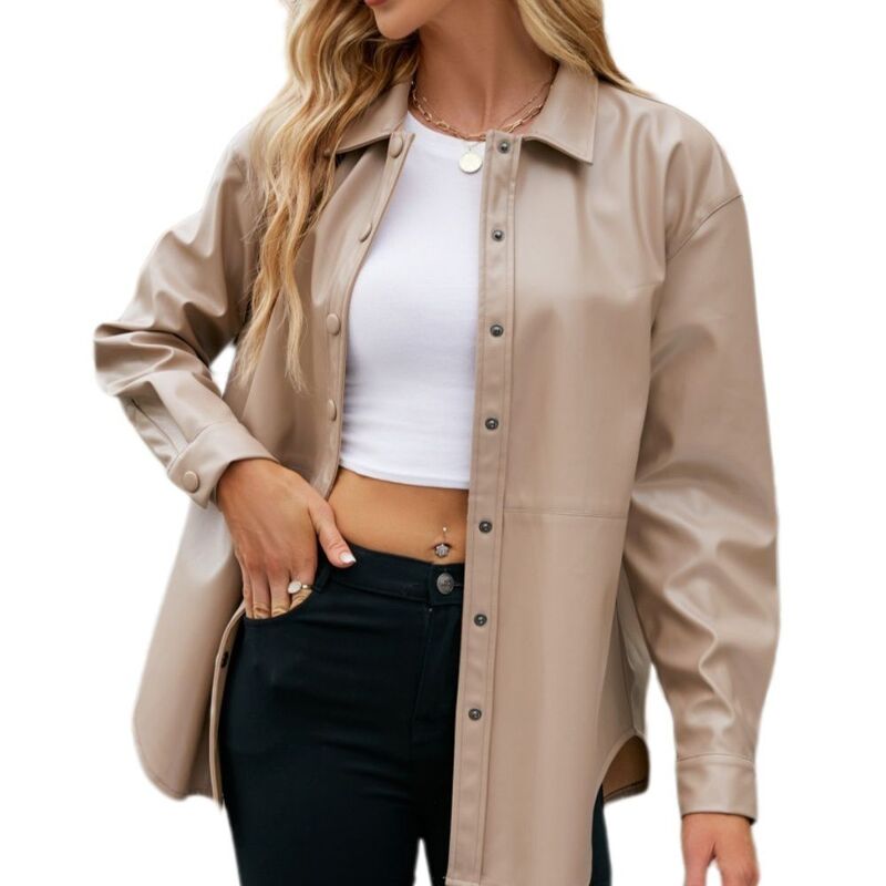 エリートチョイス レディース トップス プルオーバー 名取り草落ちこむ トップ Elitechoice Women PU Long Sleeveshirts Oversized Button Down T-Shirts Casualoose Blouse Khaki カーキ