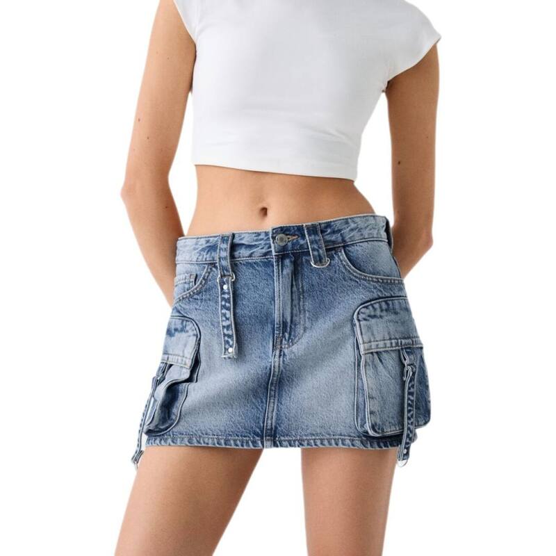エリートチョイス レディース ボトムスカート ハイウエスト ミニ デニム Elitechoice High Waist Denim Cargo Skort For Women Stretchy Casual Mini Y2K With Snap Button Pockets Dark Blue ブルー|ReVida 店