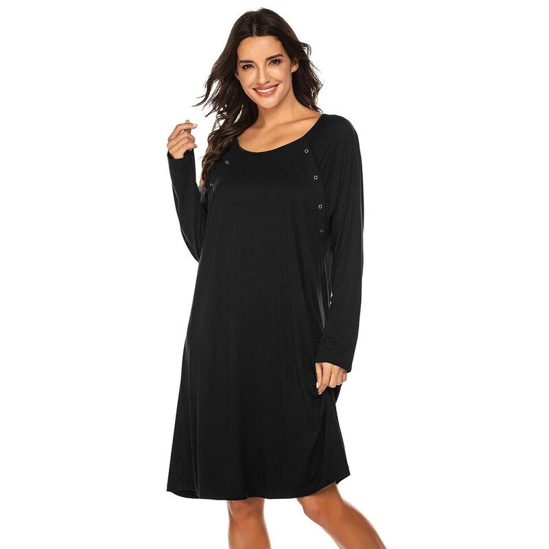 エコアー レディース アンダーお召しもの ナイト爵お召しもの マタニティ Ekouaer Maternity Nightgown Labor Delivery Nursingown Hospital Breastfeeding Dress Long Sleeve Black 黒いこと