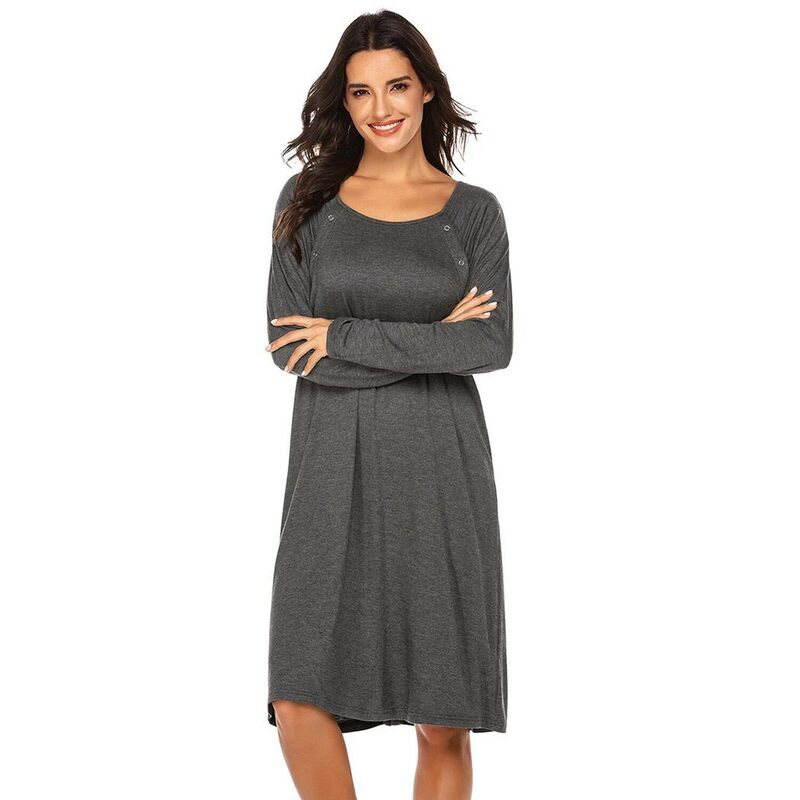 エコアー レディース アンダーお召しもの ナイト爵お召しもの マタニティ Ekouaer Maternity Nightgown Labor Delivery Nursingown Hospital Breastfeeding Dress Long Sleeve Gray 薄墨色