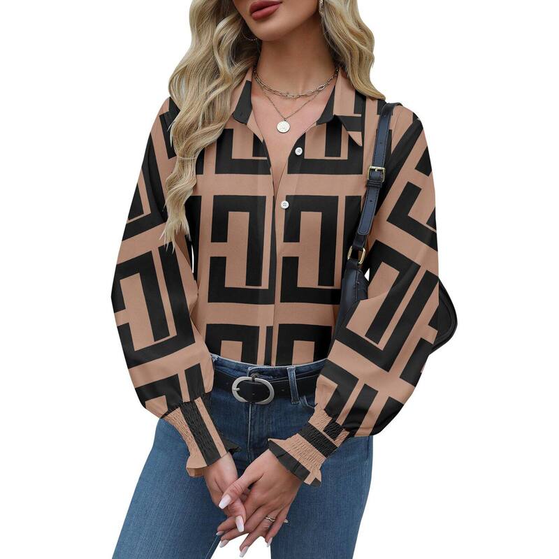 ジーグー レディース トップス プルオーバー 刷り上げる シャーリング トップ Zeagoo Women\u0027s Dressy Casual Smocked Cuffed Printed Lantern Long Sleeve Business Blouses Gold Geometric ゴールド