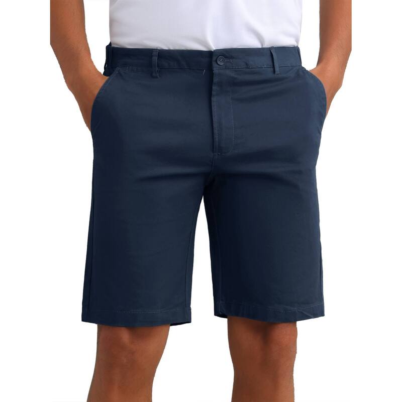 インスパイア シック レディース ボトムス ハーフパンツ・ショーツ ショートパンツ INSPIRE CHIC Men's Classic Button Solid Color Flat Front Zipper Formal Chino Dresshorts Dark Blue ブルー｜ReVida 店